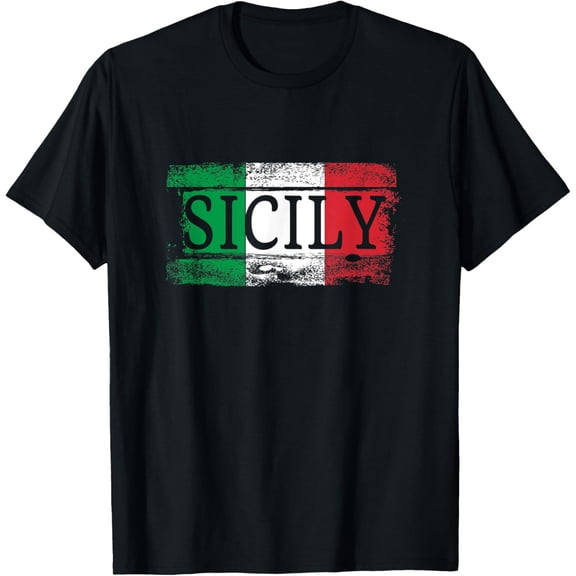 t-shirt Distressed Vintage Retro Italy & Sicily Sicilian Flag T-Shirt mens,black,women,funny,journey,Crew Neck, Short Sleeve,custom clothing patterns.gift