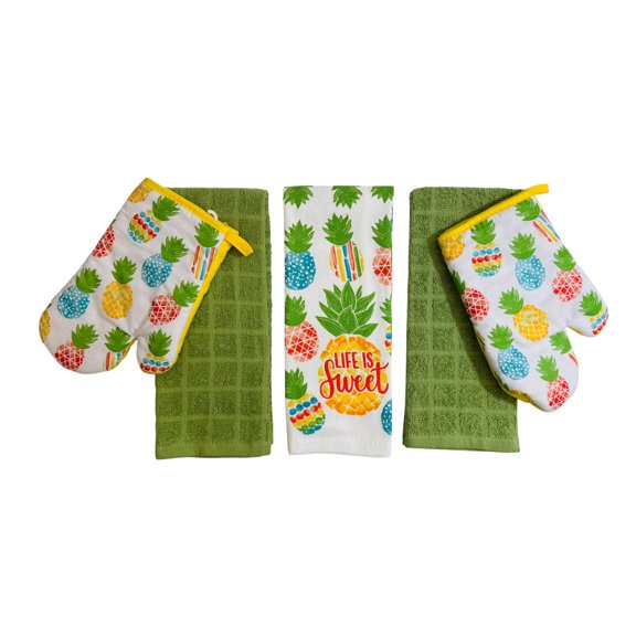 Serafina Home 4-Piece Pineapple Kitchen Set with Oven Mitt, Potholder, and Towels