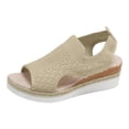 thumbnail image 5 of Rokment Womens Platform Wedge Gladiator Sandals Stylish Comfortable Elastic Mesh Espadrilles Memory Foam Chunky High Heels Athletic Slip on Walking Summer Shoes Beige Size 6, 5 of 6