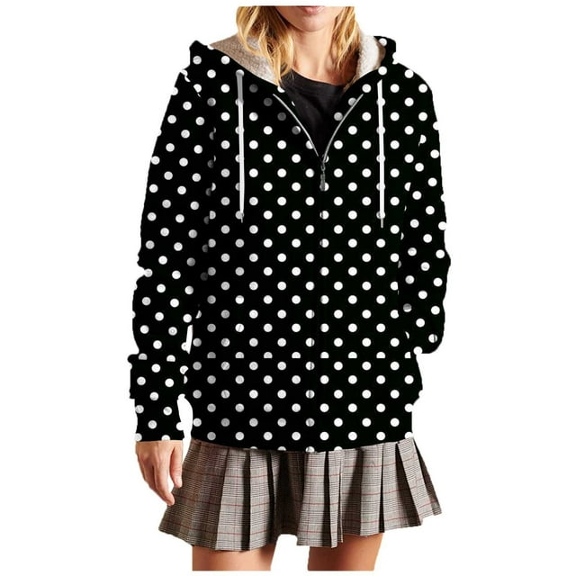 Jackets for Women Oversized Print Hooded Zip Up Jacket with Drawstring Pockets Streetwear Style Fleece Jacket Women