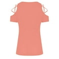 thumbnail image 5 of Wycnly Womens Tops Solid Short Sleeve V-Neck Tee Shirts Summer Tie Front Sexy Slim Fit Strappy Cold Shoulder Tunic Blouse Pink XXL Clearance Clothes, 5 of 5