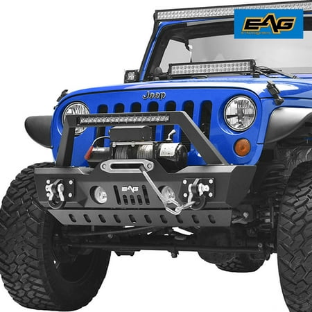 EAG EAG Front Bumper Stubby with Skid Plate and LED Lights for 07-18 Jeep Wrangler JK