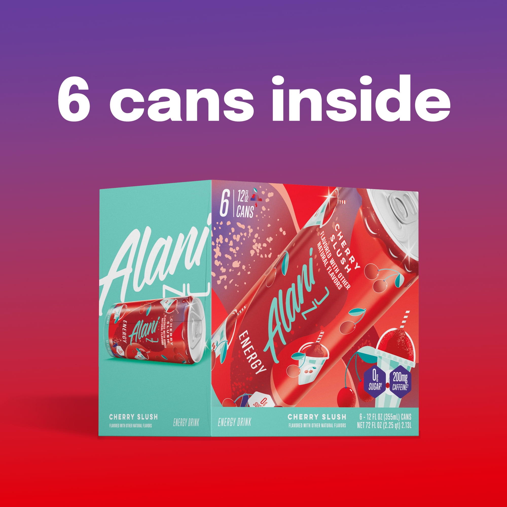 Alani Nu Sugar Free Energy Drink, Cherry Slush, 12 fl oz, 6 Pack, Cans, 200mg Caffeine