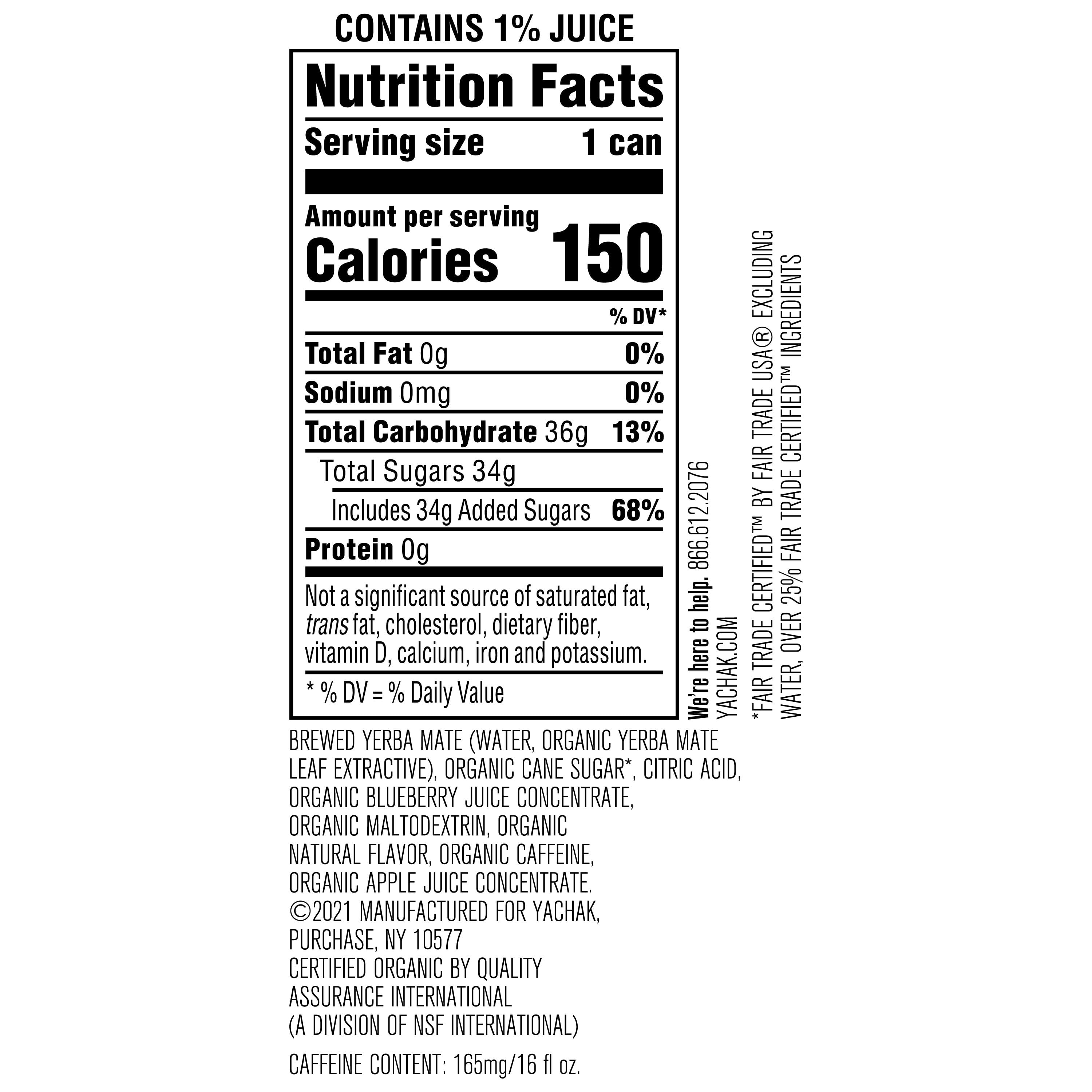 Yachak Yerba Mate Drink, Berry Blue, 16 fl oz, 12 Pack Cans