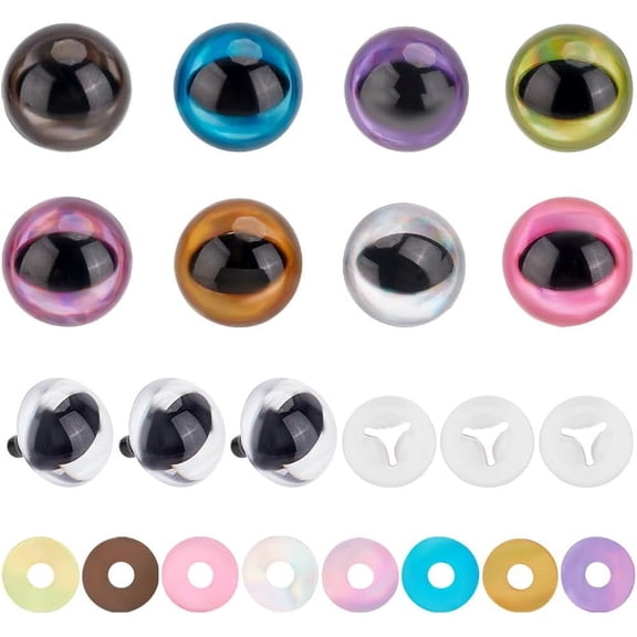 1 Box 32Pcs 8 Colors Safety Eyes 15mm Colored Realistic Plastic Dragon Eyes with Washers for Amigurumi Plush Stuffed Animal Crochet Bear Teddy Crafts Making Supplies