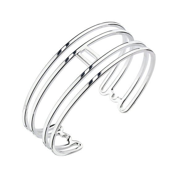 Sterling Silver Modern Flat Multi Row Cuff Bangle Bracelet