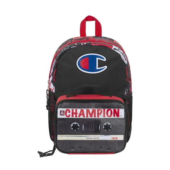 Champion Kids' Munch Backpack & Lunch Kit Combo, Black/Scarlet, One Size
