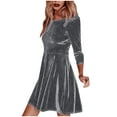 thumbnail image 3 of cfhntfmh Robes d'Automne pour Femmes en Velours Confortables à Col Rond Robe T-Shirts Ample Décontractée à Manches 3/4 Robe Courte Unie, 3 of 6