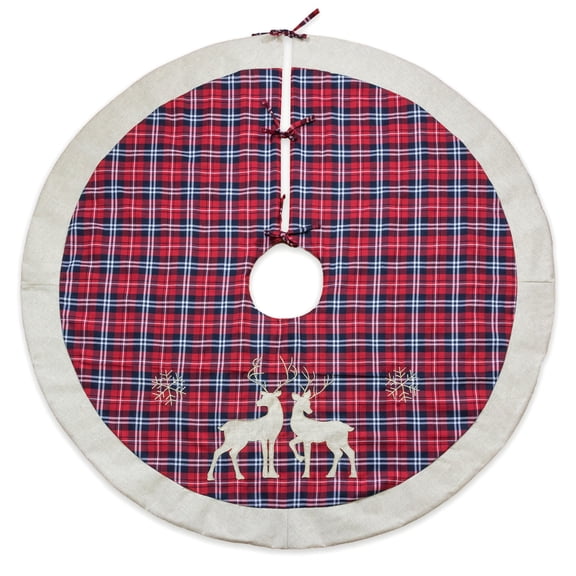 Reindeer 56 in. Red Christmas Tree Skirt