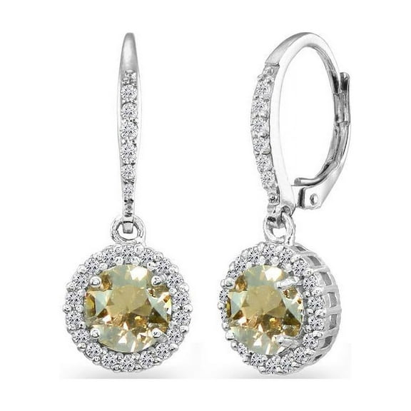 Sterling Silver Golden Shadow Round Halo Dangle Leverback Earrings Made with Swarovski Crystals