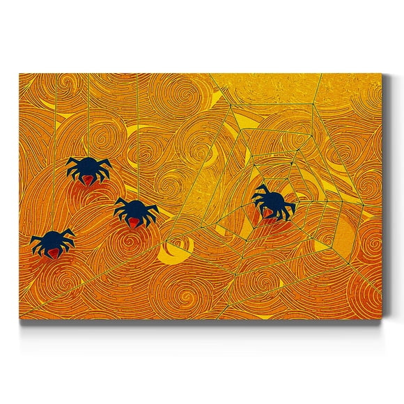 Renditions Gallery Spiders & Web Wall Art, Halloween Decor, Black & Orange, Bright & Colorful, Premium Gallery Wrapped Canvas Decor, Ready to Hang, 32 in H x 48 in W, Made in America Print Artwork