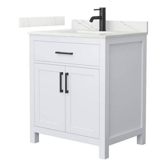 Beckett 30" White Single Vanity & Giotto Quartz Top (1-Hole) & Black Trim