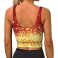 thumbnail image 4 of Goofa Red Gold Glitter Printed Sports Bras for Women, High Impact Running Bra Workout Crop Tank Tops Longline Sports Bra Push up-Small, 4 of 9