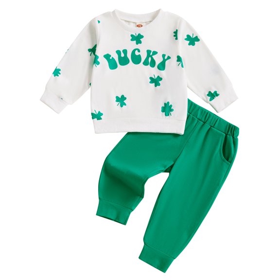 Okbabeha My First St. Patrick's Day Newborn Baby Boys Clothes Sets Long Sleeve Shamrock Sweatshirts Pants