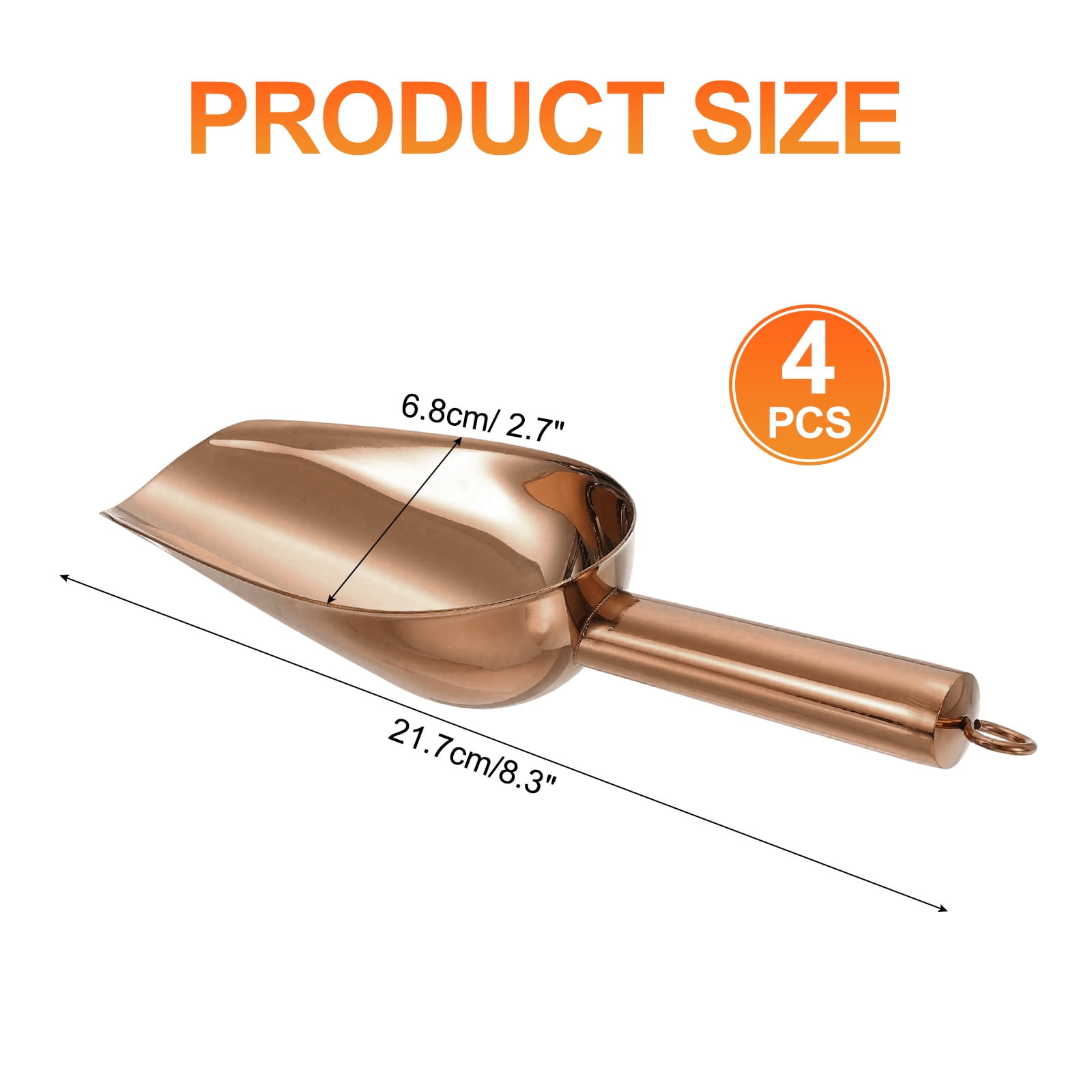 4pcs Metal Ice Scoop, 8.3 inch Stainless Steel Ice Scooper for Bar Use, Rose Gold