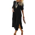 thumbnail image 2 of Joernso Fashion Dress O Neck Lightweight All-match Slit Hem Long Dress Women Clothes, 2 of 7