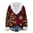 thumbnail image 2 of Aboser Ribbed Knit Sweaters for Women Ugly Christmas Holiday Tops Funny Xmas Snowflake Printed Shirts Fuzzy Trim V Neck Sweater Warm Long Sleeve Pullover Knitwear, 2 of 4