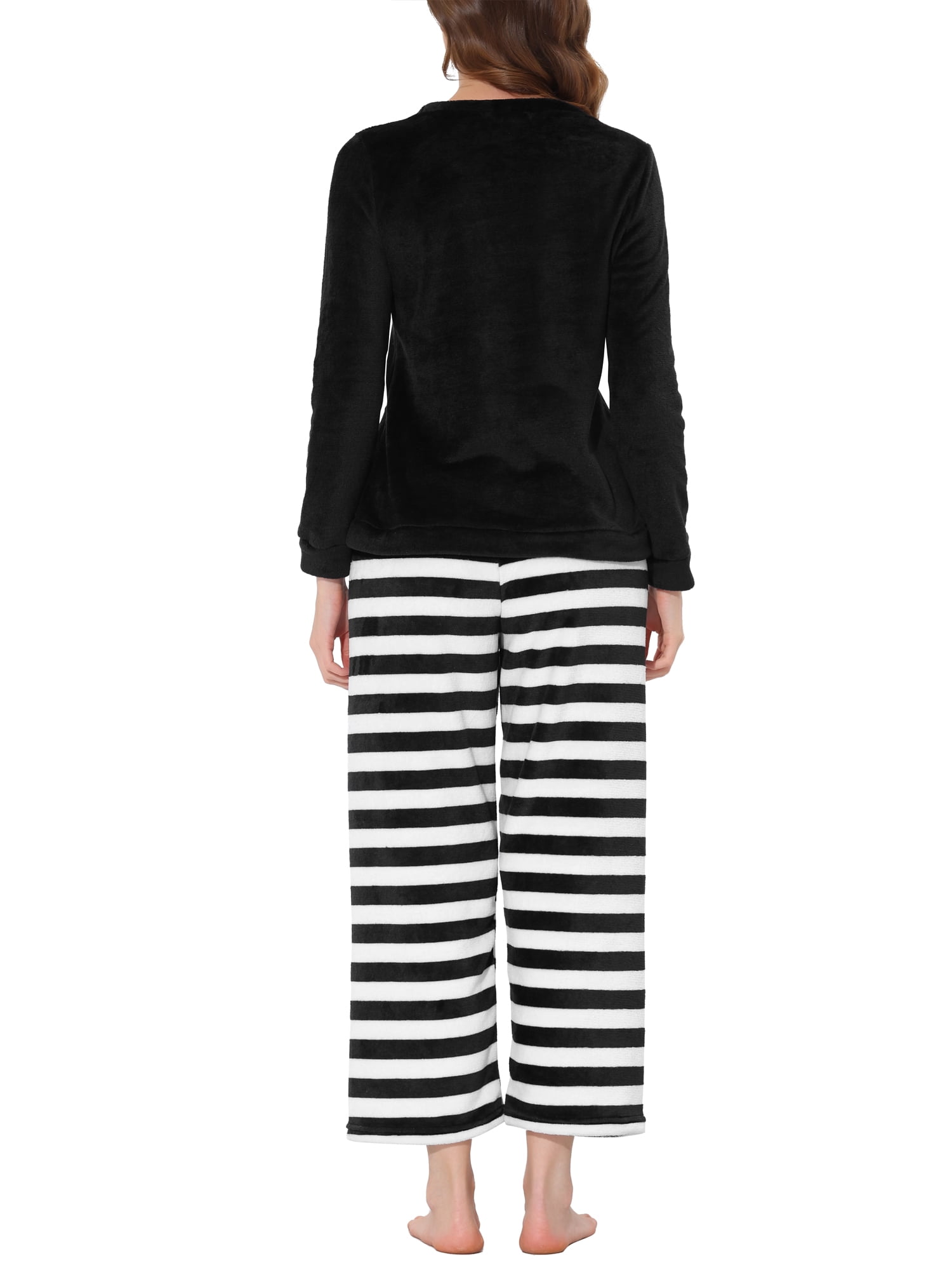 Unique Bargains Women's Lounge Long Sleeve Nightwear Warm Flannel Pajama Sleepwear Sets
