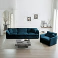 thumbnail image 3 of Modern 3-Piece Upholstered Sofa Set in Blue with Solid Wood Frame (220×80×75cm), 3 of 12