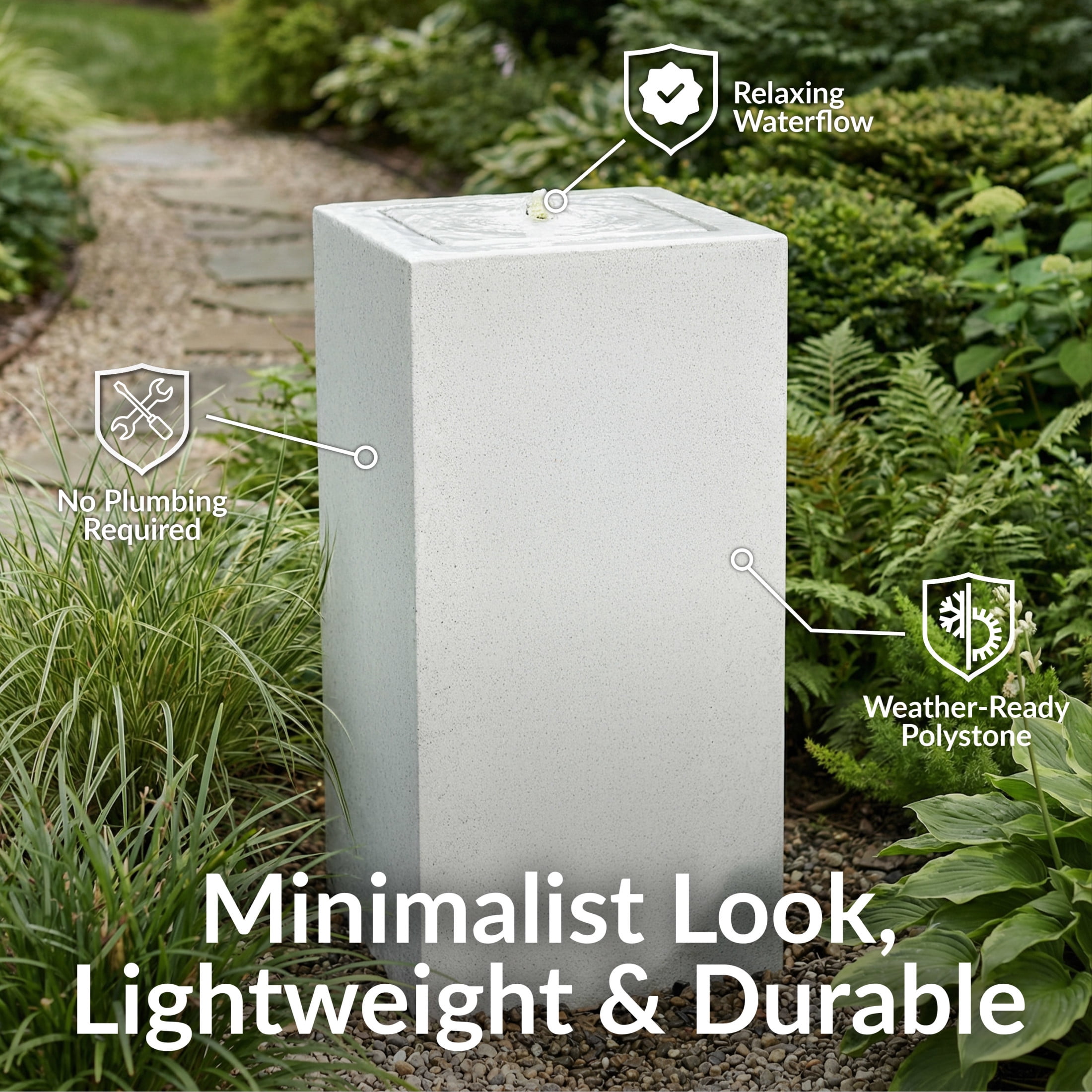 Sunnydaze Rectangular Fog Outdoor Bubble Fountain, LED Light