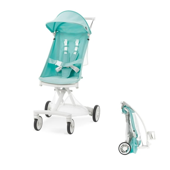 Evolur Roamer Cochecito paraguas ultraligero en blanco azul, cochecito de viaje fácil de plegar con una sola mano, arnés de seguridad de cinco puntos, toldo ajustable y extraíble, cochecito de bebé co