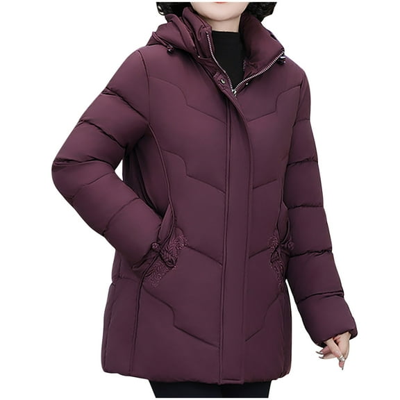 ZQUUVOU Women's Winter Puffer Coat Casual Loose Fashion Hooded Zipper Long Cotton Padded Coat Outerwear with Pocket Purple