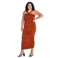 thumbnail image 5 of Plus Size V Neck Strap Ruched Bodycon Midi Dress, 5 of 7