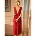 thumbnail image 6 of Women'S Temperament Elegant V-Neck Sleeveless Mesh Lace Lace Wide Suspender Long Skirt Nightdress Wine Red L, 6 of 8