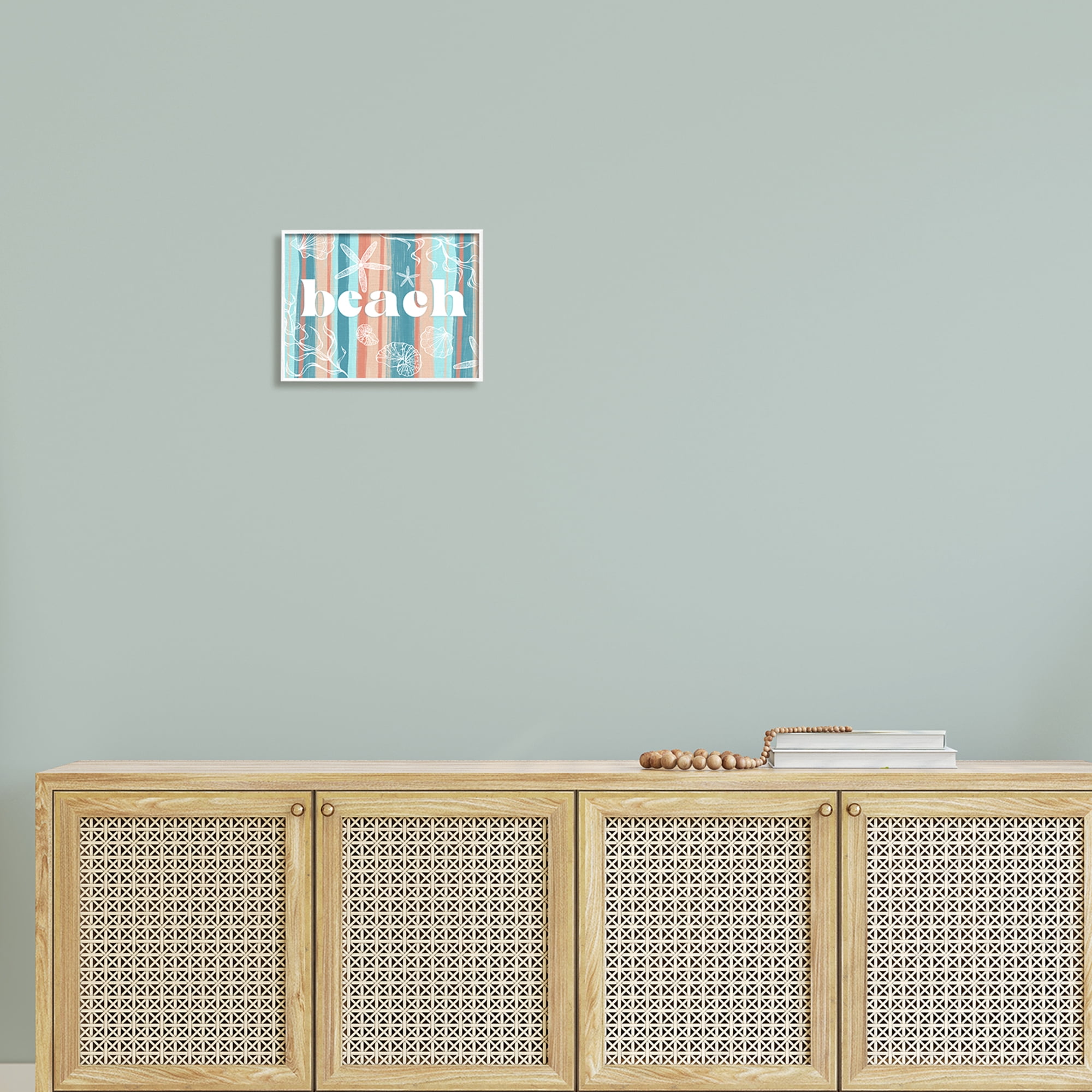 Stupell Industries Striped Beach Sign Various Sea Life Seaweed Coral Graphic Art White Framed Art Print Wall Art, Design by Ziwei Li