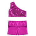 thumbnail image 4 of MSemis Girls Metallic 2Pcs Ballet Dance Outfit Gymnastics Crop Top Shorts Set,Sizes 5-10 Rose 5-6, 4 of 5
