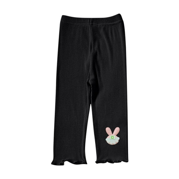 ZACPNCV Girls Capris Leggings Cotton Cropped Leggings School Uniform Pants with Floral Trim for Girls Black 1-2 Years