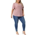 thumbnail image 2 of Agnes Orinda Women's Plus Size Tops Hollow Casual V Neck Short Sleeves Summer Blouse Shirts 1X Pink, 2 of 6