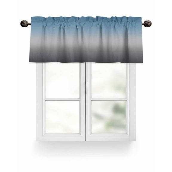 Blue Gray Valances for Windows Gradient Valance Rod Pocket Light Filtering Short Window Treatments Curtains for Kitchen Bathroom Living Room Bedroom, 1 Panel, 42 x 18 Inch