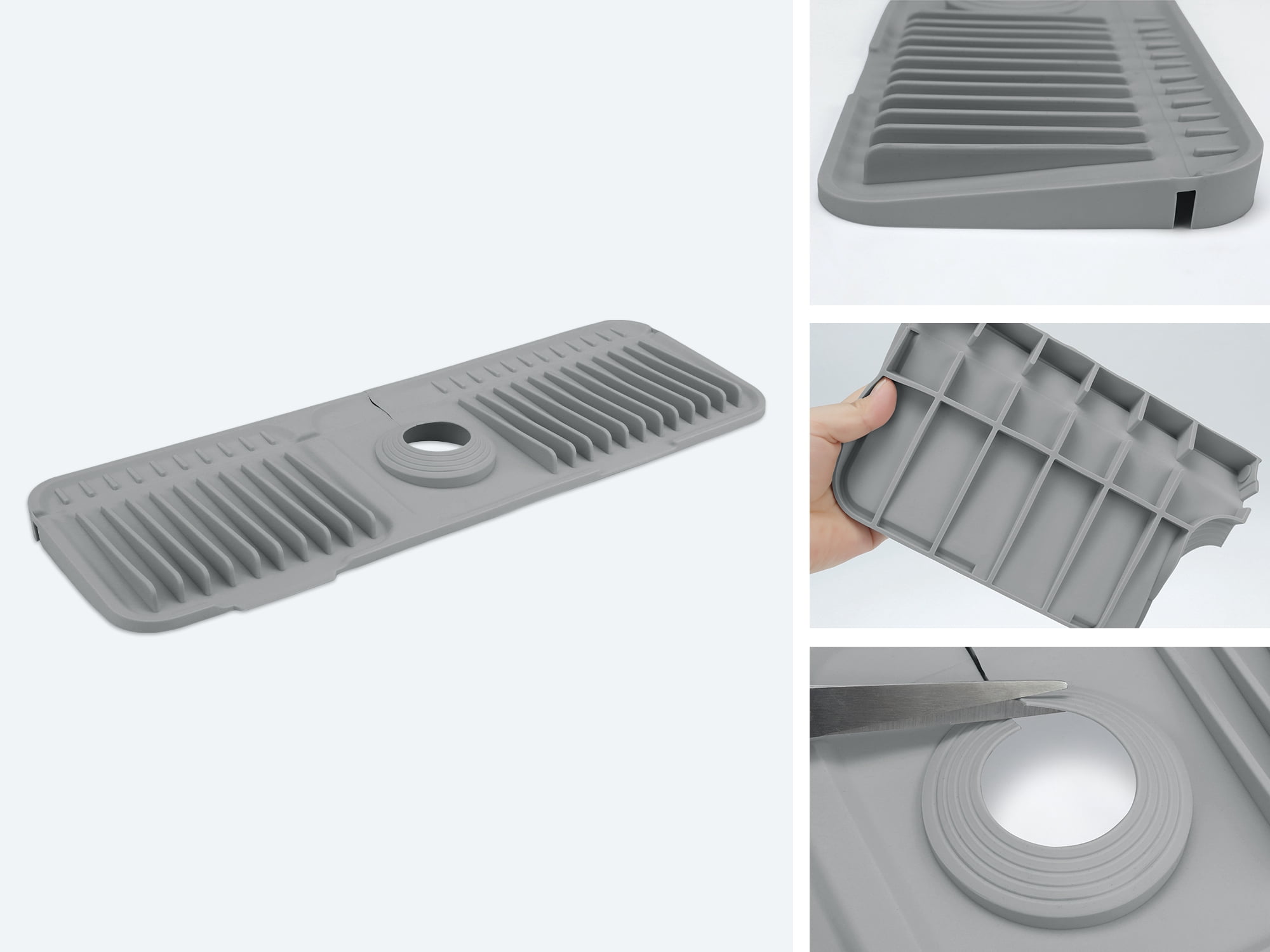 Unique Bargains Sink Splash Guard Mat with Adjustable Button Dark Gray 17.7*5.5*0.8 inch