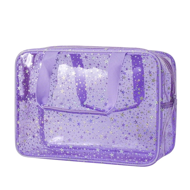 Bolsa de cosméticos RSRSLEII Grande impermeable de PVC transparente en forma de estrella morada