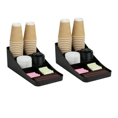 Mind Reader Plastic Cup and Condiment Station Countertop Organizer, 7.25"L x 15.5"W x 5.25"H, 2-Pack, Black