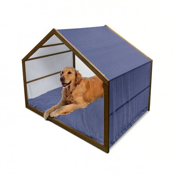 Navy Blue Pet House, Old Fashioned Polka Dots Pattern in Marine Colors Retro Nautical Inspiration, Outdoor & Indoor Portable Dog Kennel with Pillow and Cover, 5 Sizes, Navy Blue White, by Ambesonne