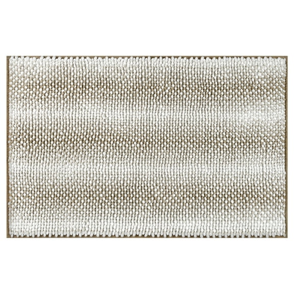 Unique Bargains Chenille Bathroom Rug Absorbent Non-Slip Striped Plush Shaggy Bath Rugs Khaki 20" x 32"