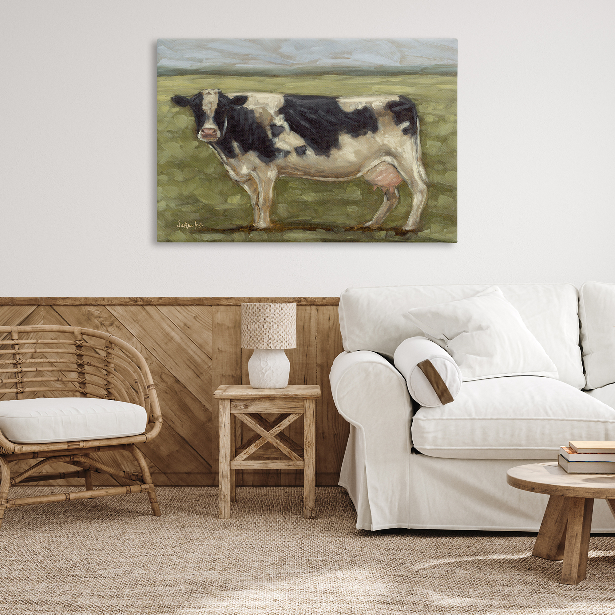 Stupell Industries Painterly Cow on Farm Animals Painting Wrapped Canvas Art Print Wall Art, 45 x 30
