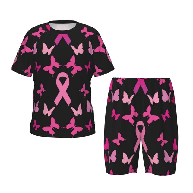 Balery Breast Cancer Conjunto de Pijama Infantil de Manga Corta con Estampado – Ropa de Dormir de Algodón Suave-Small