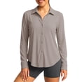 thumbnail image 3 of ClodeEU Women's Collared Long Sleeve Button Down Sun Protection Shirt, Fitted Casual Blouse a-Gray,Women's Plus L, 3 of 6