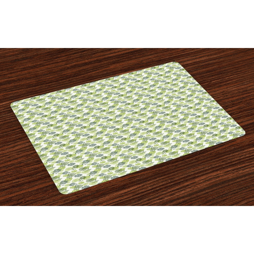 Floral Placemats Set of 4 Abstract Blossoms in Green Shades on Polka ...