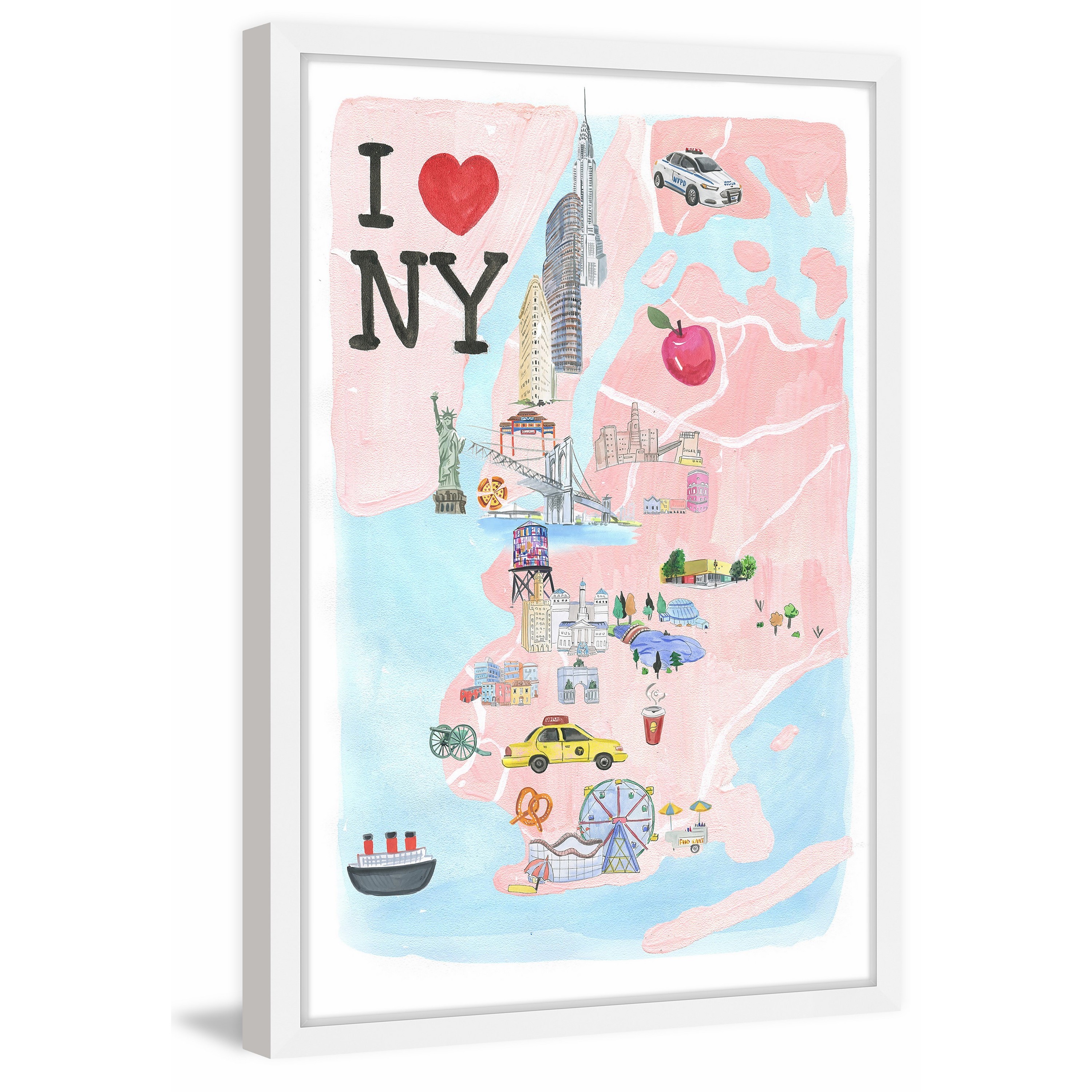 "I Love NY Site Map" Framed Painting Print