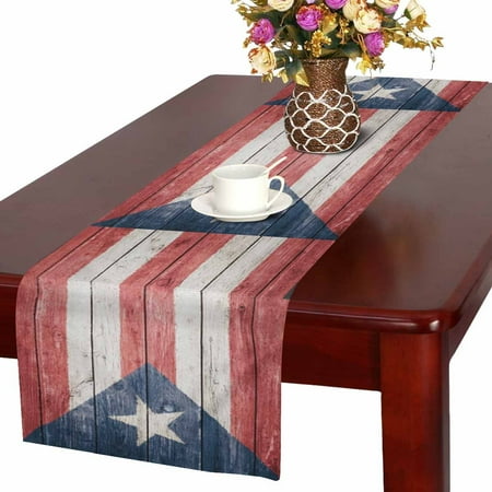 

MKHERT Puerto Rican Flag on Wood Background Table Runner Home Decor for Wedding Banquet Decoration 16x72 Inch