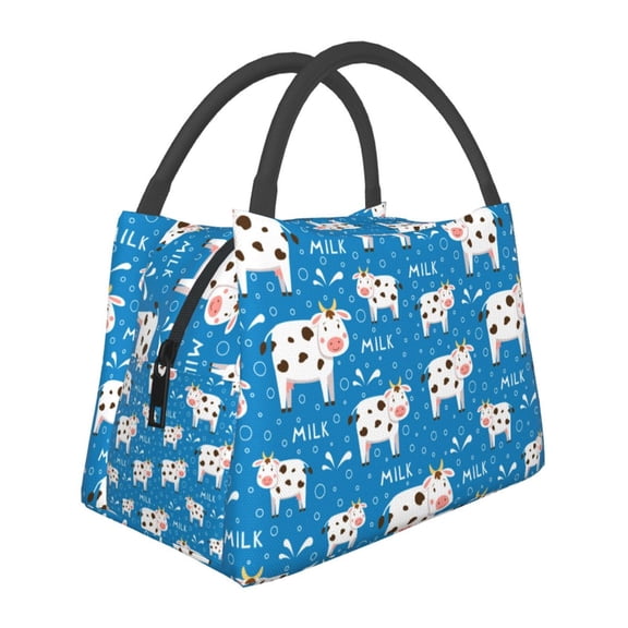 Vsdgher Cows Milk Print Insulated Reusable Bags with Sturdy Zipper and Handles, Foldable Totes for Hot or Cold Food Bring or Delivery