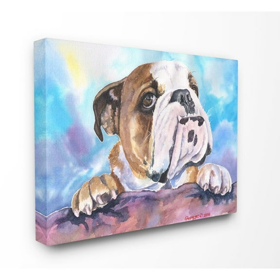 Stupell Industries English Bulldog Dog Pet Animal Watercolor Painting Canvas Wall Art by George Dyachenko