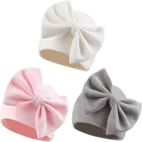 TELOLY Newborn Baby Girl Hat Cotton Baby Bow Beanie Preemie Hats Spring Infant Hats for Girls 0-12 Months