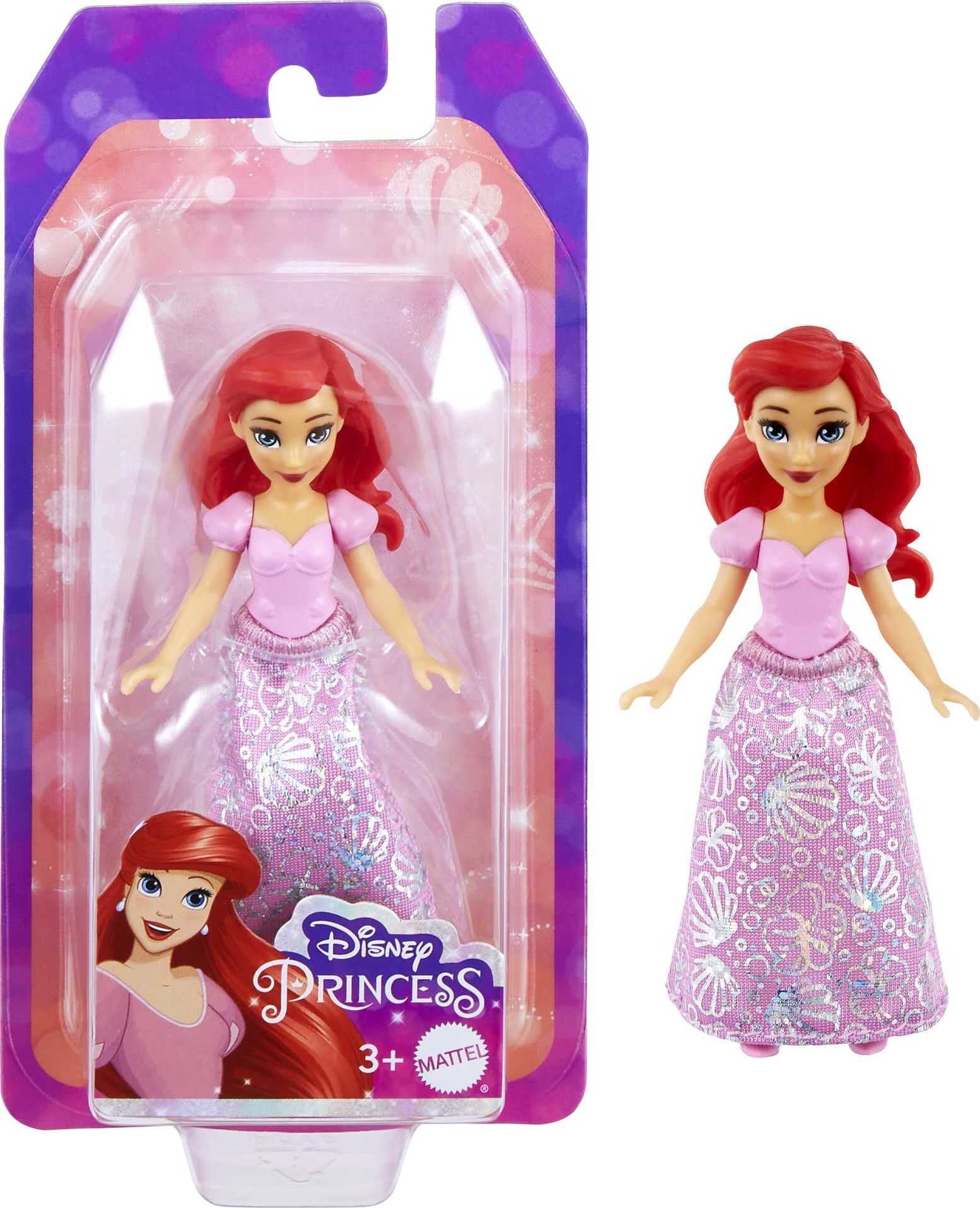 Disney Princess Ariel Small Doll, Red Hair & Blue Eyes, Signature Look with Pink Gown