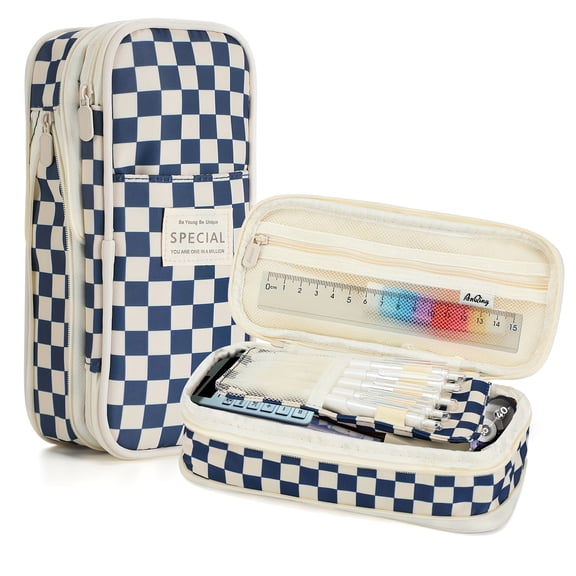 Spacious Pencil Holder, Adjustable Pencil Organizer, Checkered Design Pencil Holder, Fresh Pencil Organizer Ideal for Desk Storage, Educational And Office Supplies
