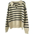 thumbnail image 6 of Kukuzhu Women Striped Long Sleeve Sweater Acubi Loose Knitted Pullover Sweater Crew Neck Casual Clothes Harajuku Outerwear, 6 of 7